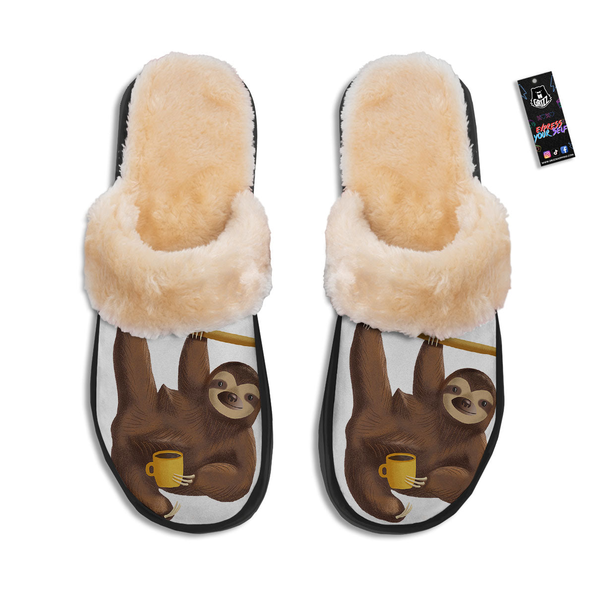 Sloth Happy Print Slippers-grizzshop