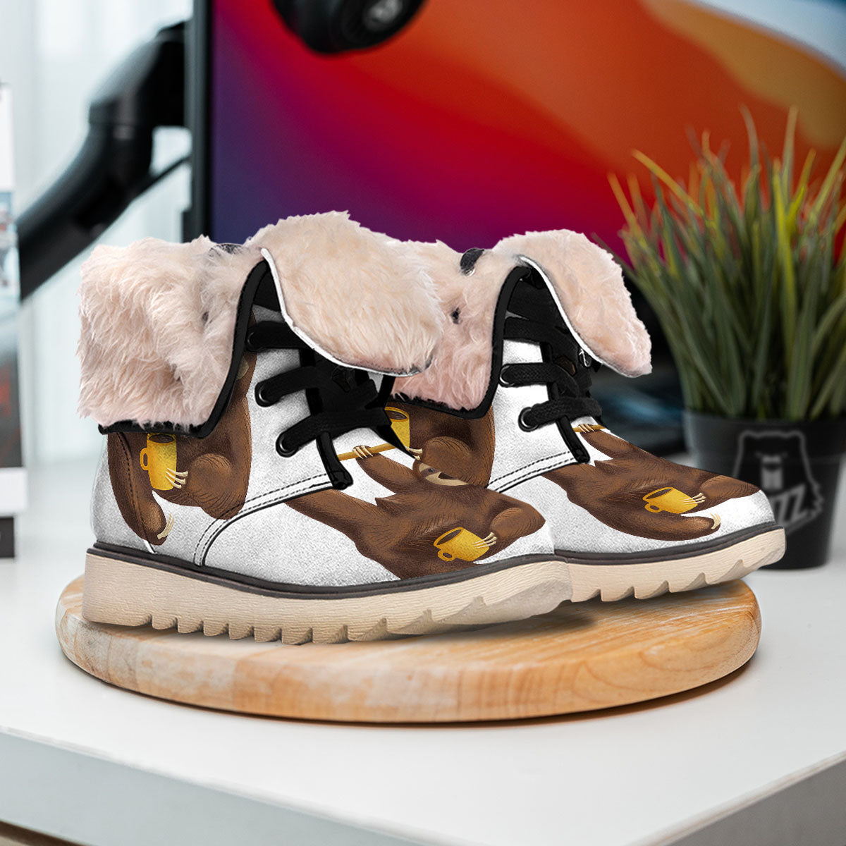 Sloth Happy Print Snow Boots-grizzshop