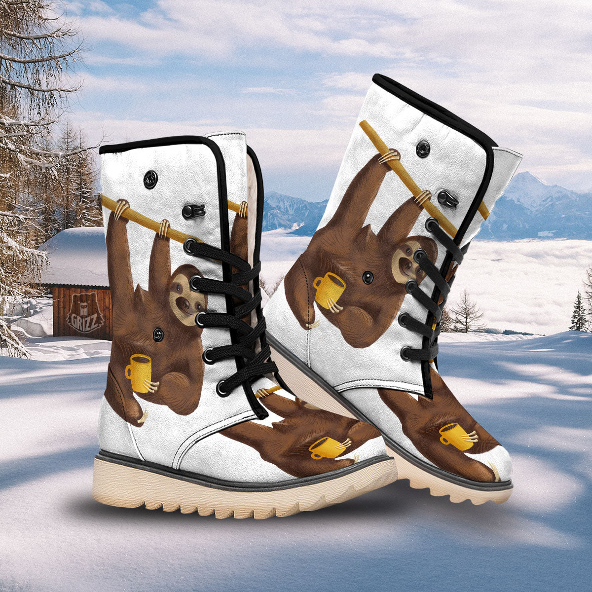 Sloth Happy Print Snow Boots-grizzshop