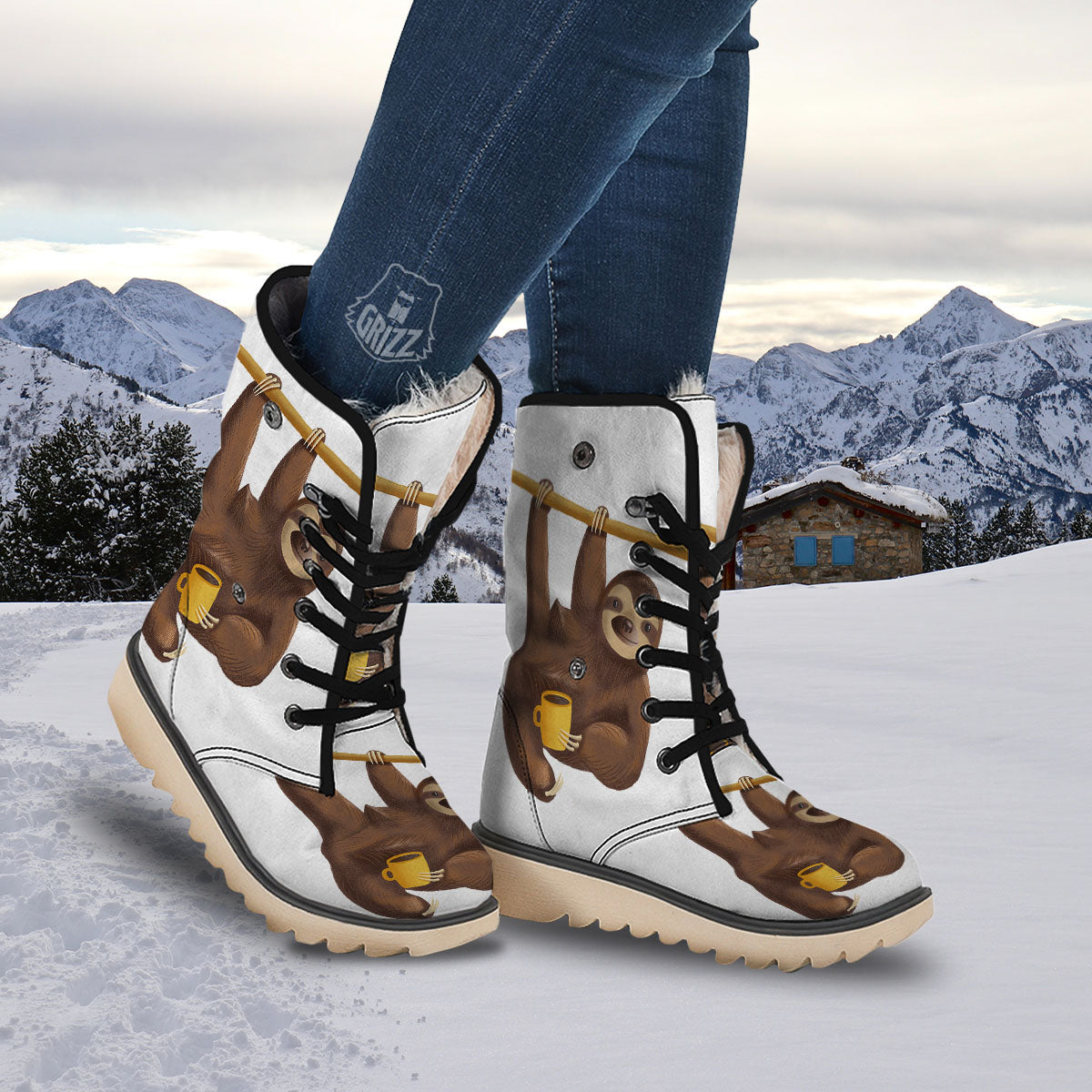 Sloth Happy Print Snow Boots-grizzshop