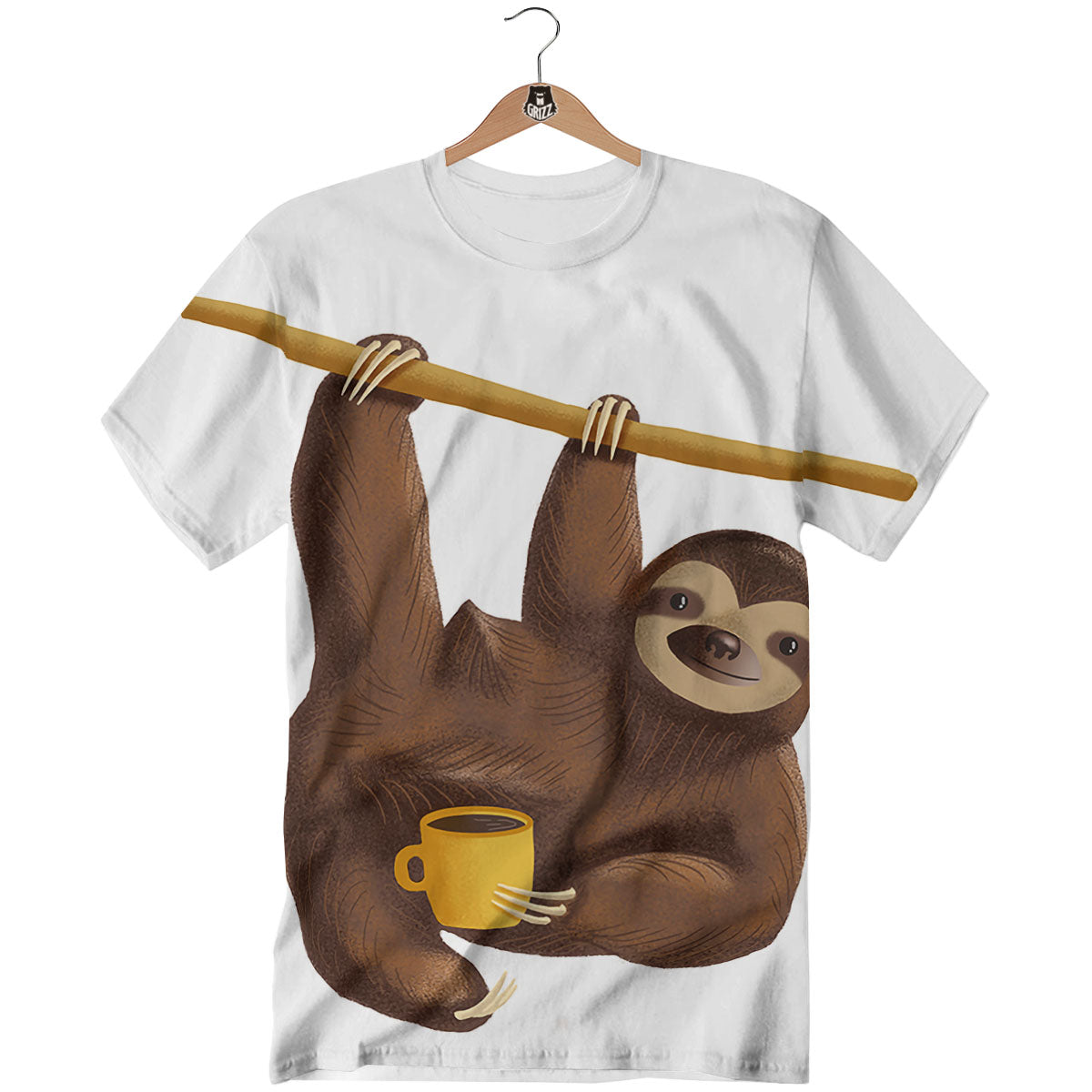 Sloth Happy Print T-Shirt-grizzshop