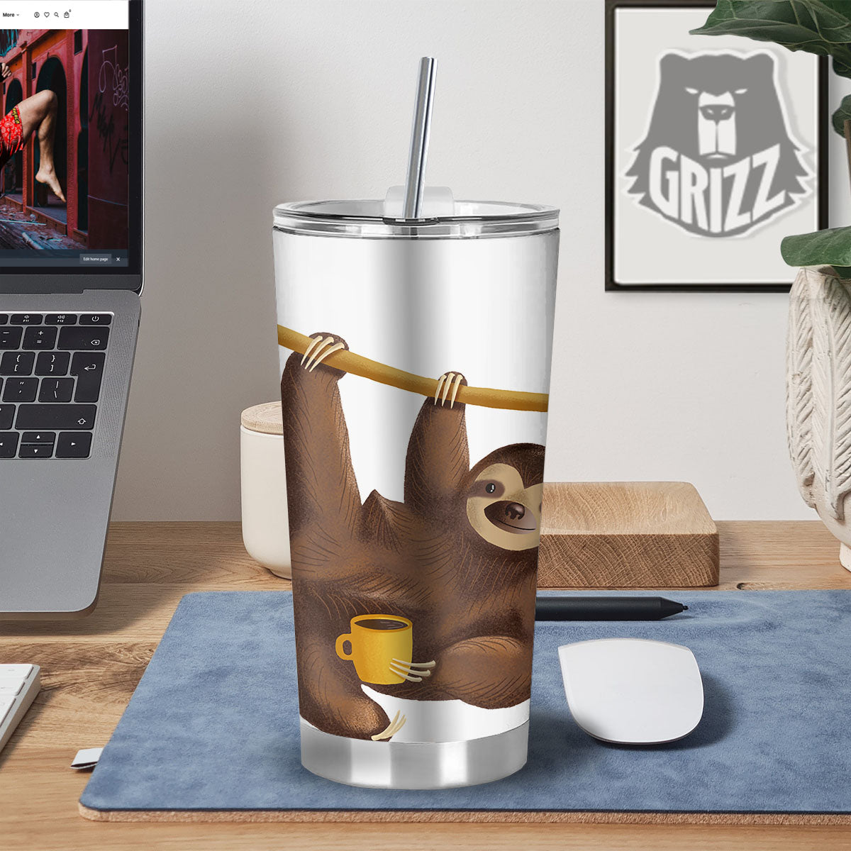 Sloth Happy Print Tumbler-grizzshop