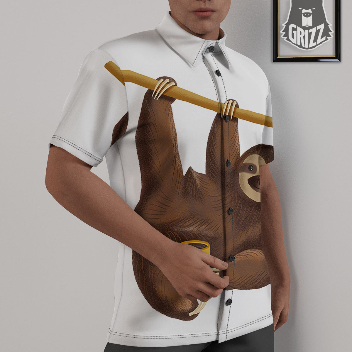 Sloth Happy Print Untucked Shirts-grizzshop