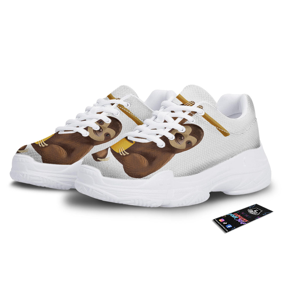 Sloth Happy Print White Chunky Shoes-grizzshop