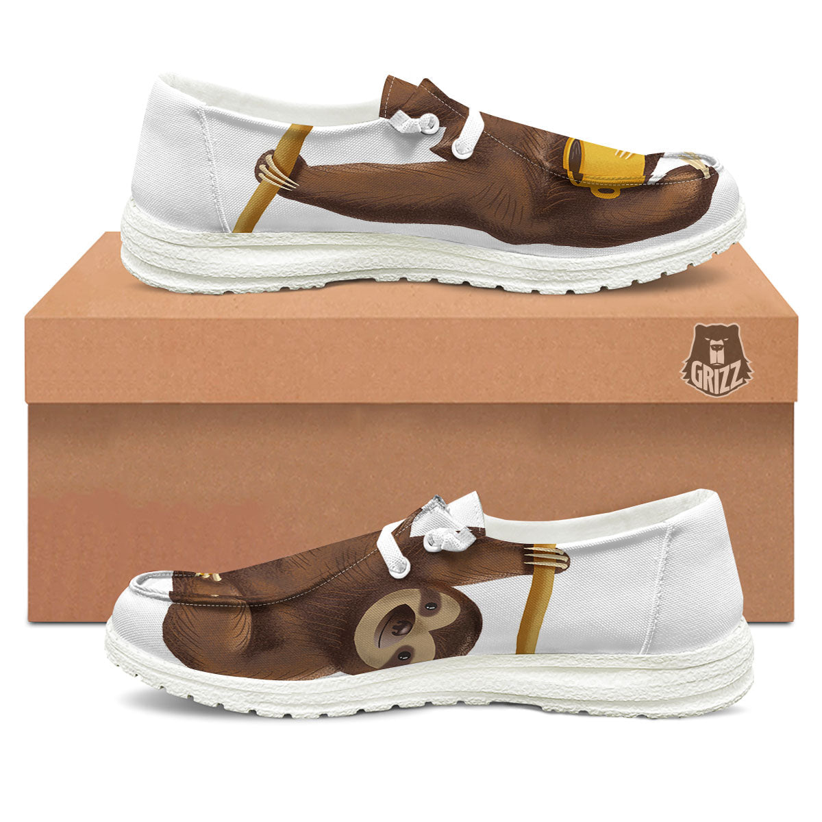 Sloth Happy Print White Loafers-grizzshop