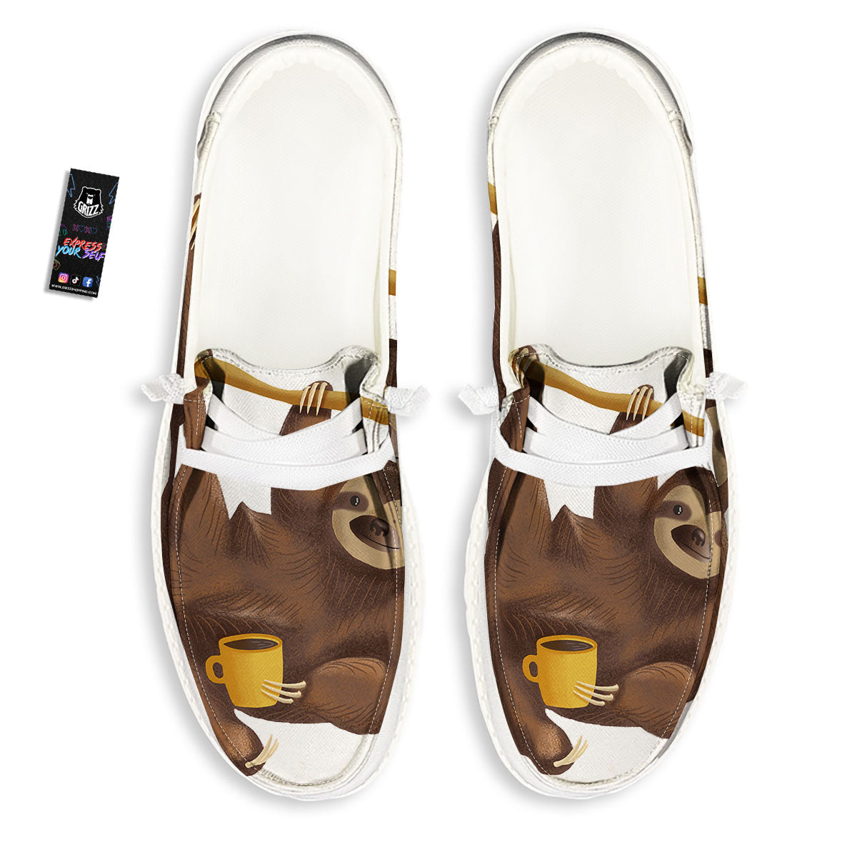 Sloth Happy Print White Loafers-grizzshop