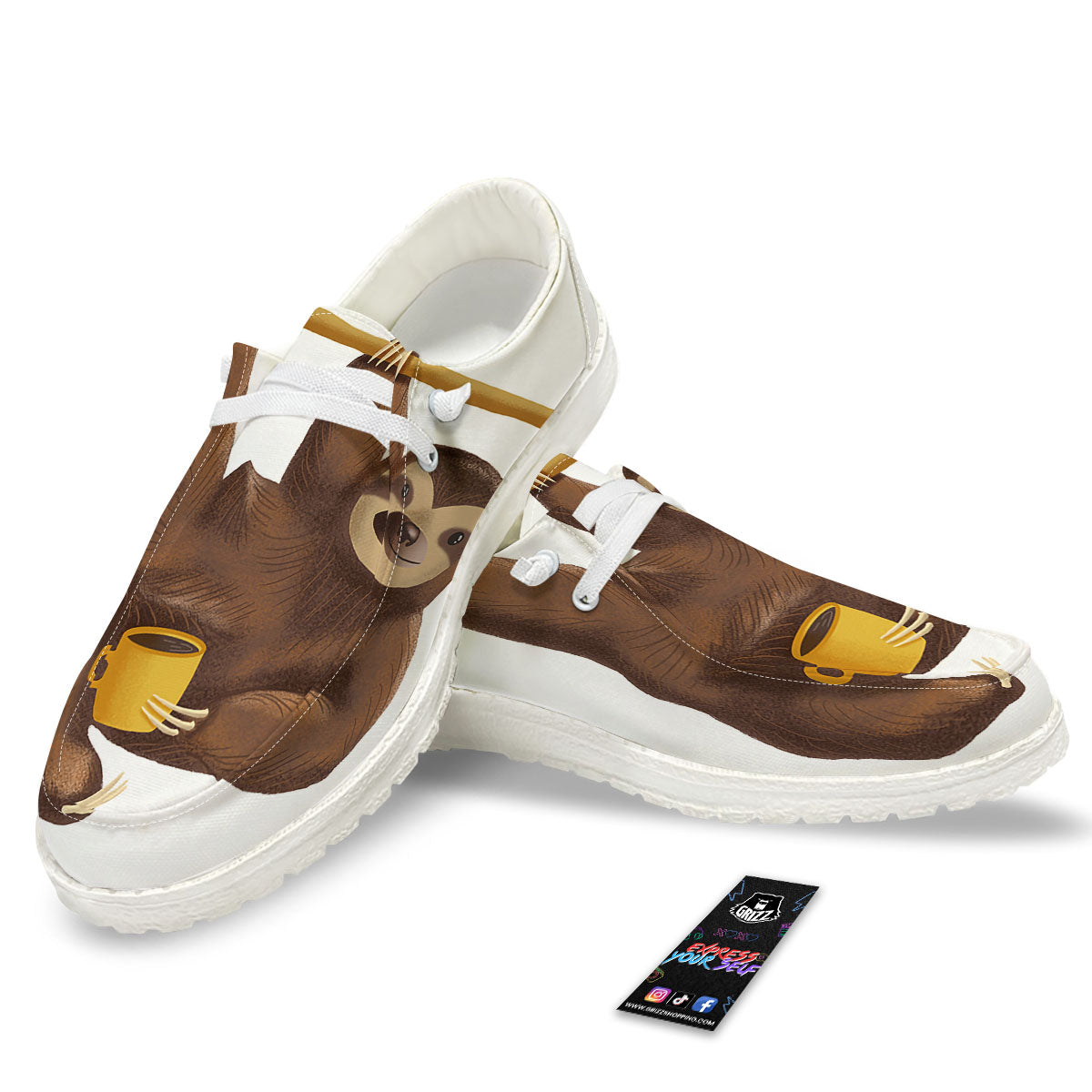 Sloth Happy Print White Loafers-grizzshop