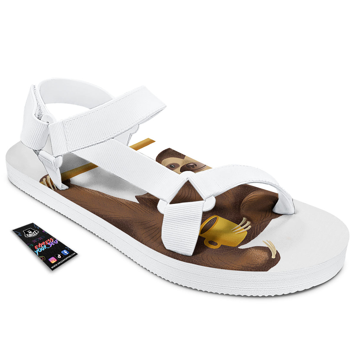 Sloth Happy Print White Open Toe Sandals-grizzshop