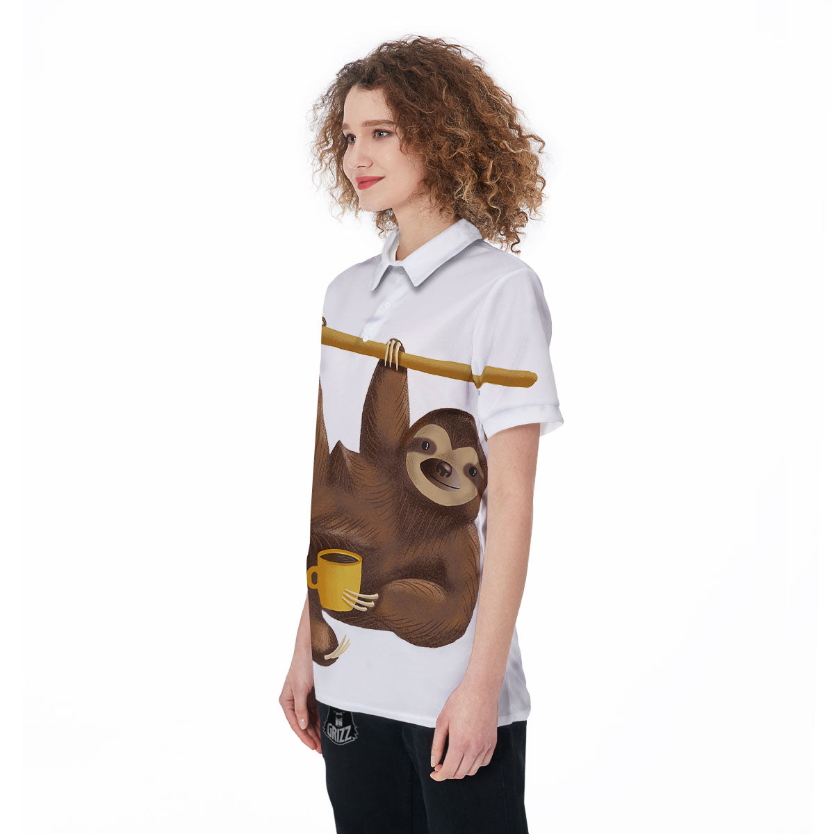 Sloth Happy Print Women's Golf Shirts-grizzshop