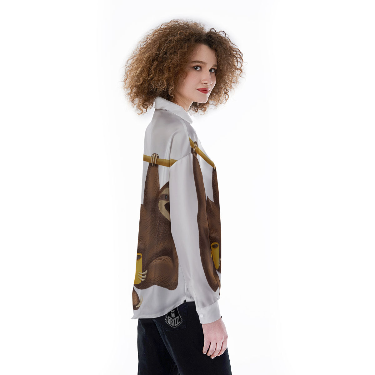 Sloth Happy Print Women's Long Sleeve Shirts-grizzshop