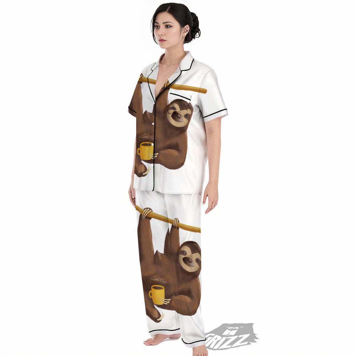Sloth Happy Print Women's Pajamas Set-grizzshop