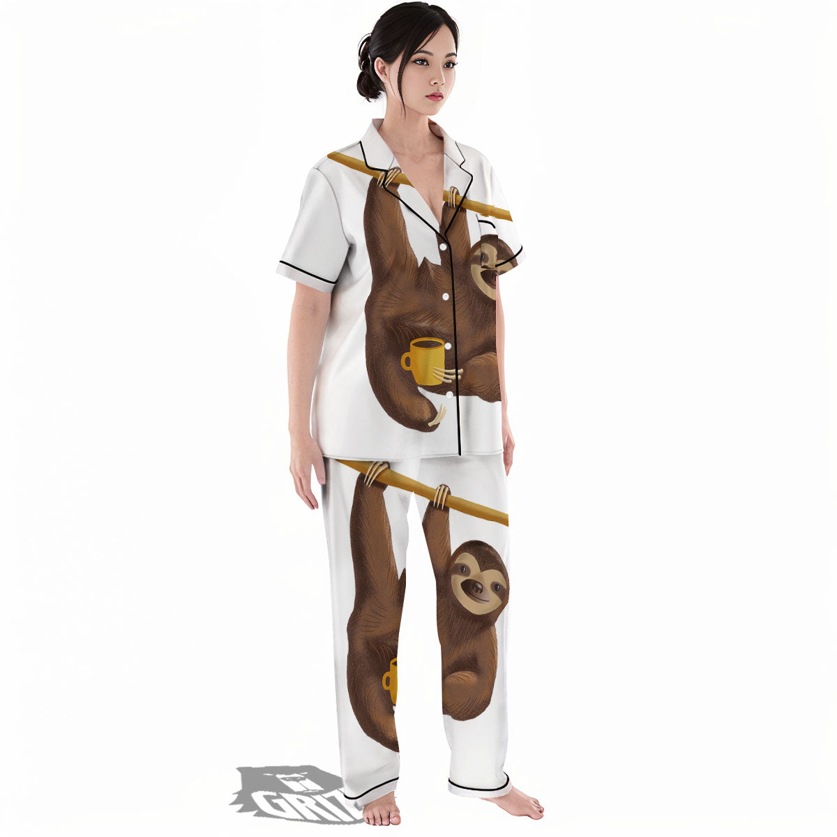 Sloth Happy Print Women's Pajamas Set-grizzshop