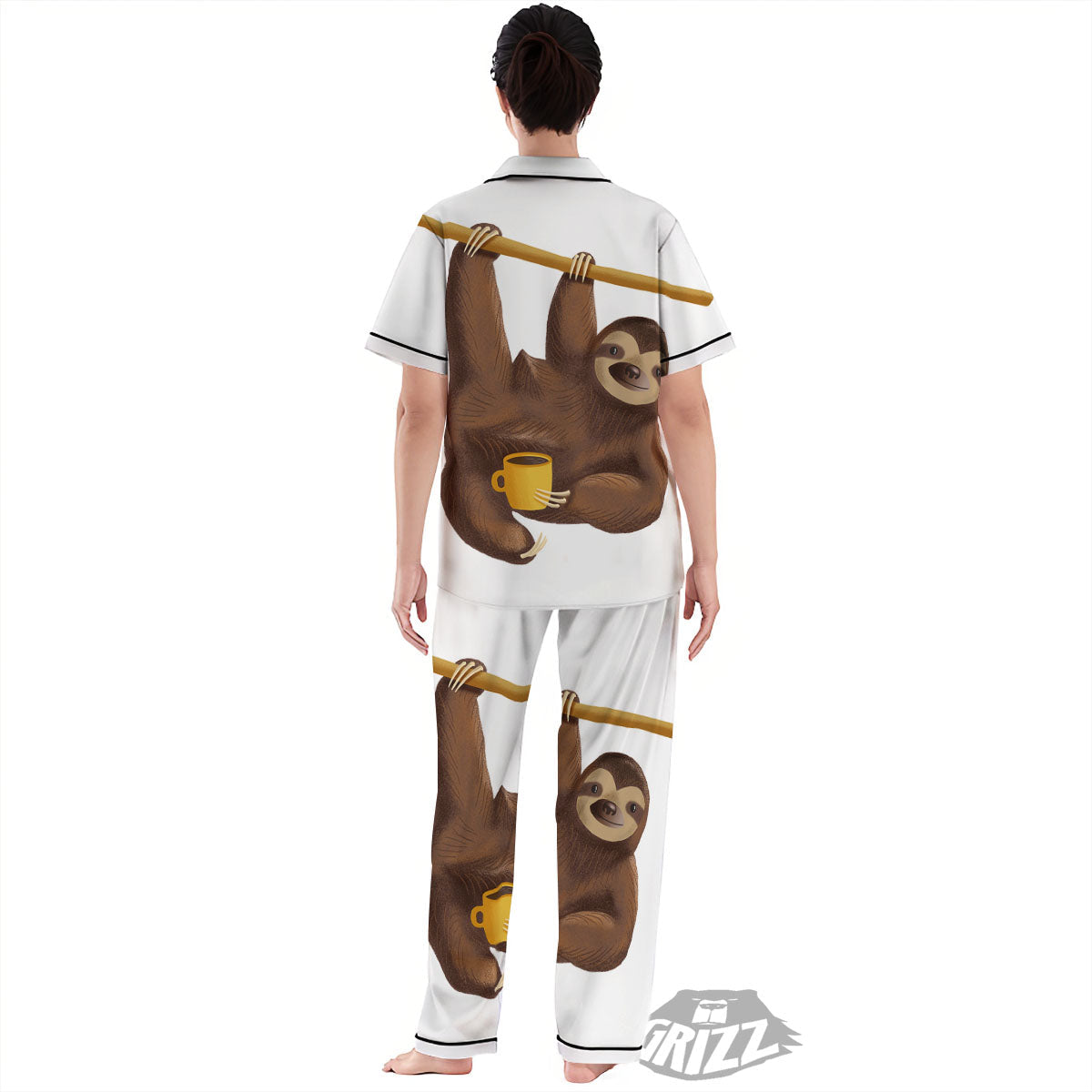 Sloth Happy Print Women's Pajamas Set-grizzshop