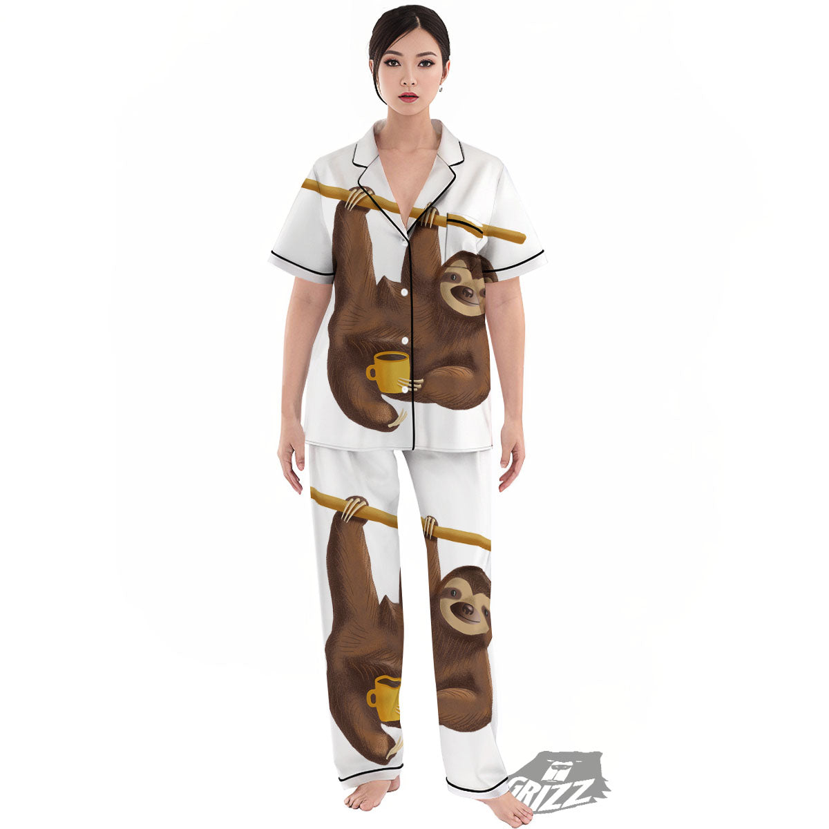 Sloth Happy Print Women's Pajamas Set-grizzshop