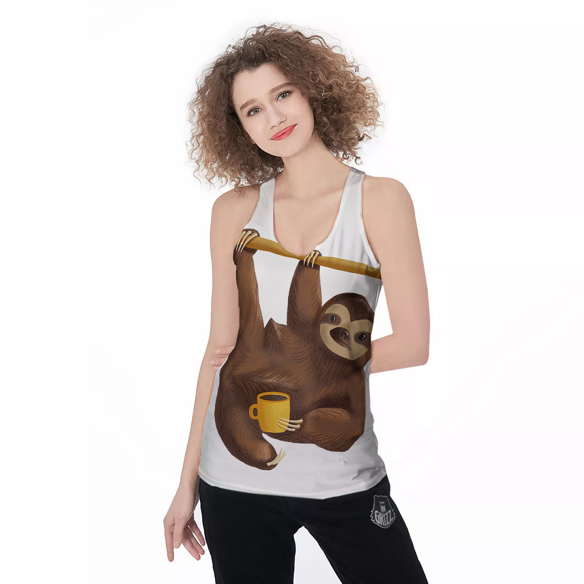 Sloth Happy Print Women's Racerback Tank Top-grizzshop