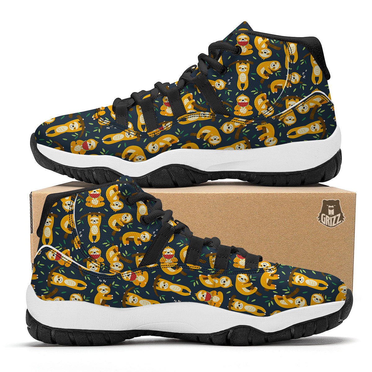 Sloth Print Pattern Black Bball Shoes-grizzshop