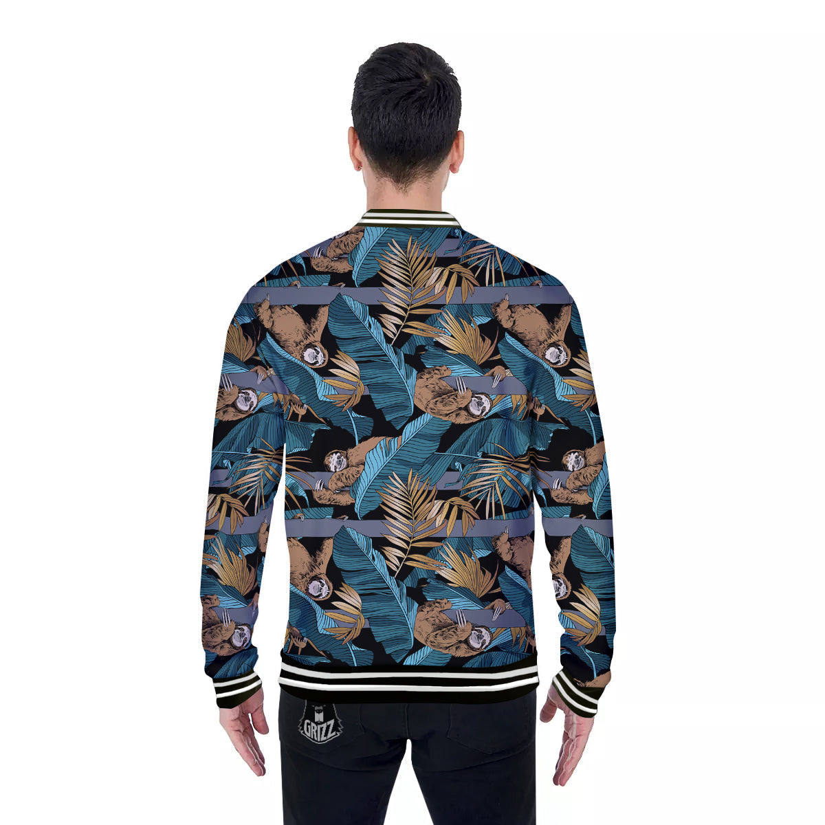 Sloth Tropical Print Pattern Baseball Jacket-grizzshop