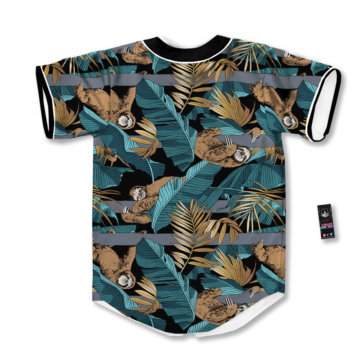 Sloth Tropical Print Pattern Baseball Jersey-grizzshop
