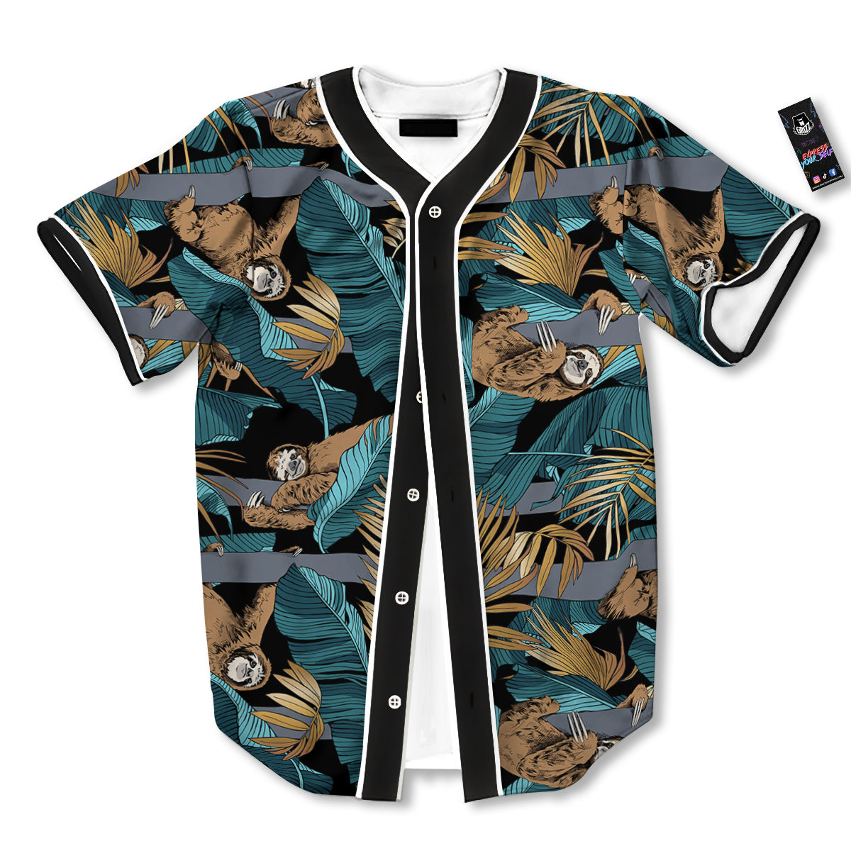 Sloth Tropical Print Pattern Baseball Jersey-grizzshop