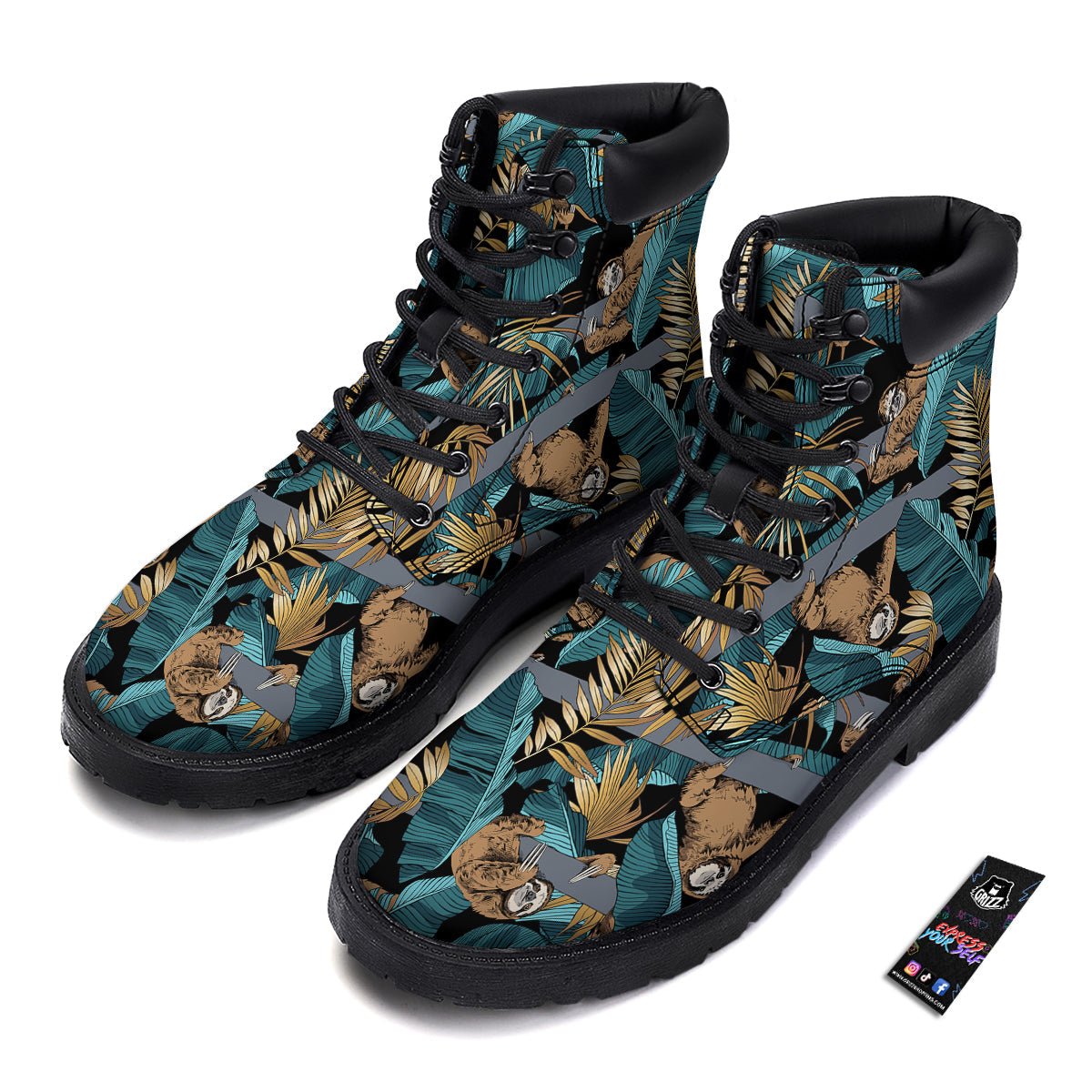 Sloth Tropical Print Pattern Boots-grizzshop