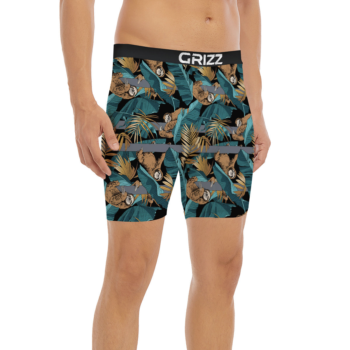 Sloth Tropical Print Pattern Boxer Briefs-grizzshop