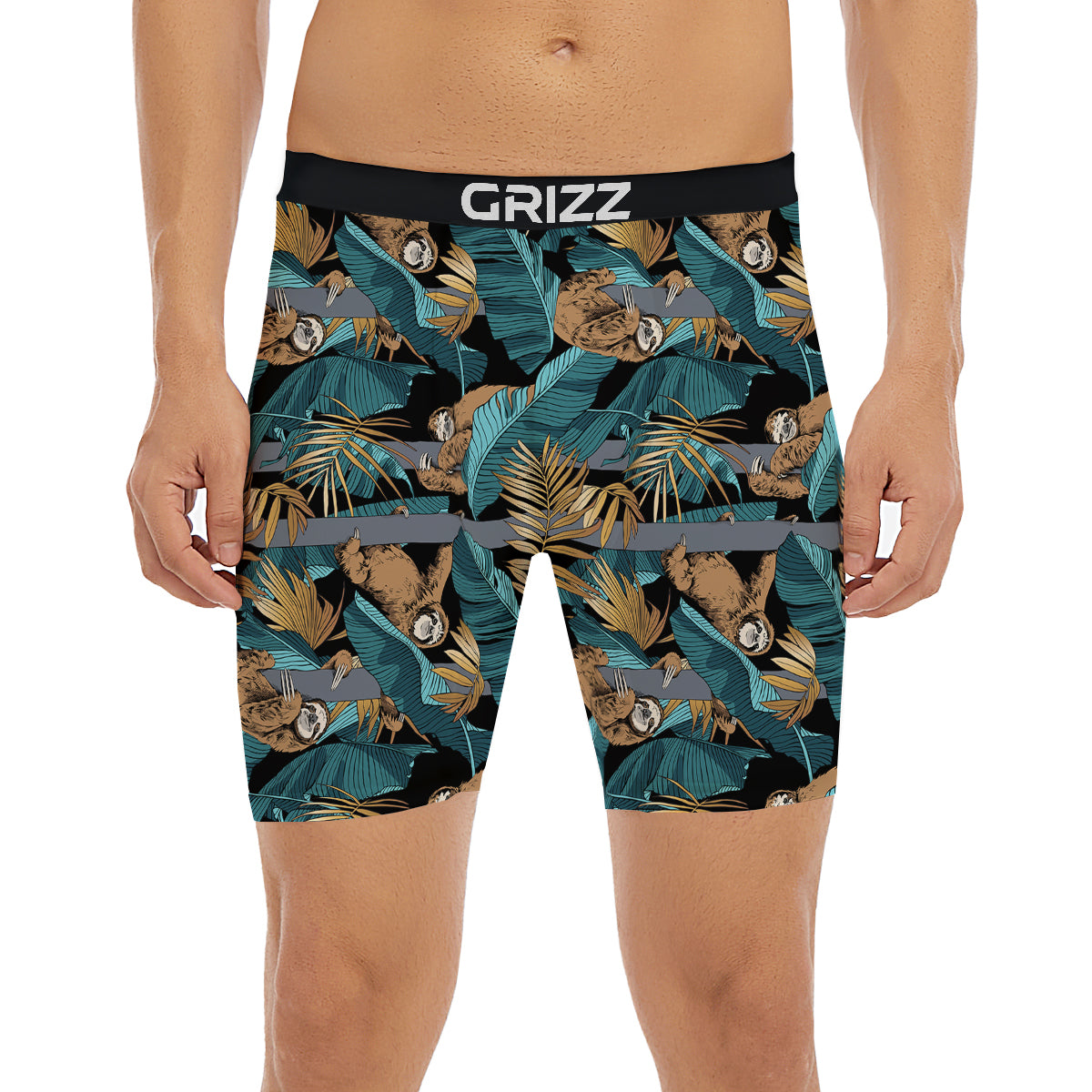 Sloth Tropical Print Pattern Boxer Briefs-grizzshop