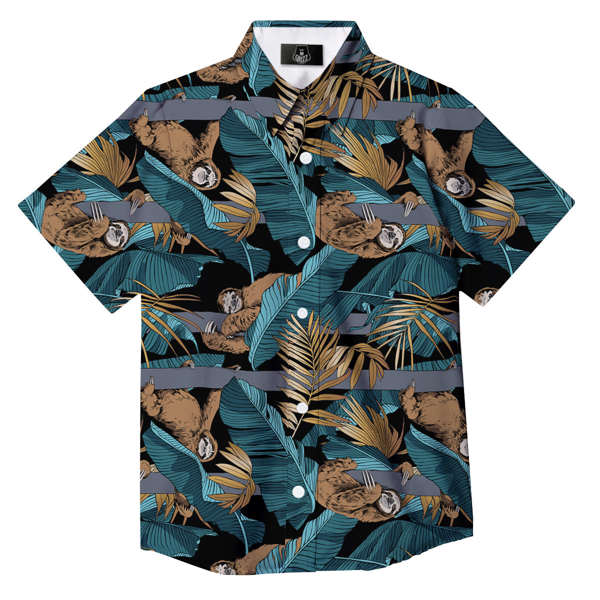 Sloth Tropical Print Pattern Button Up Shirt-grizzshop