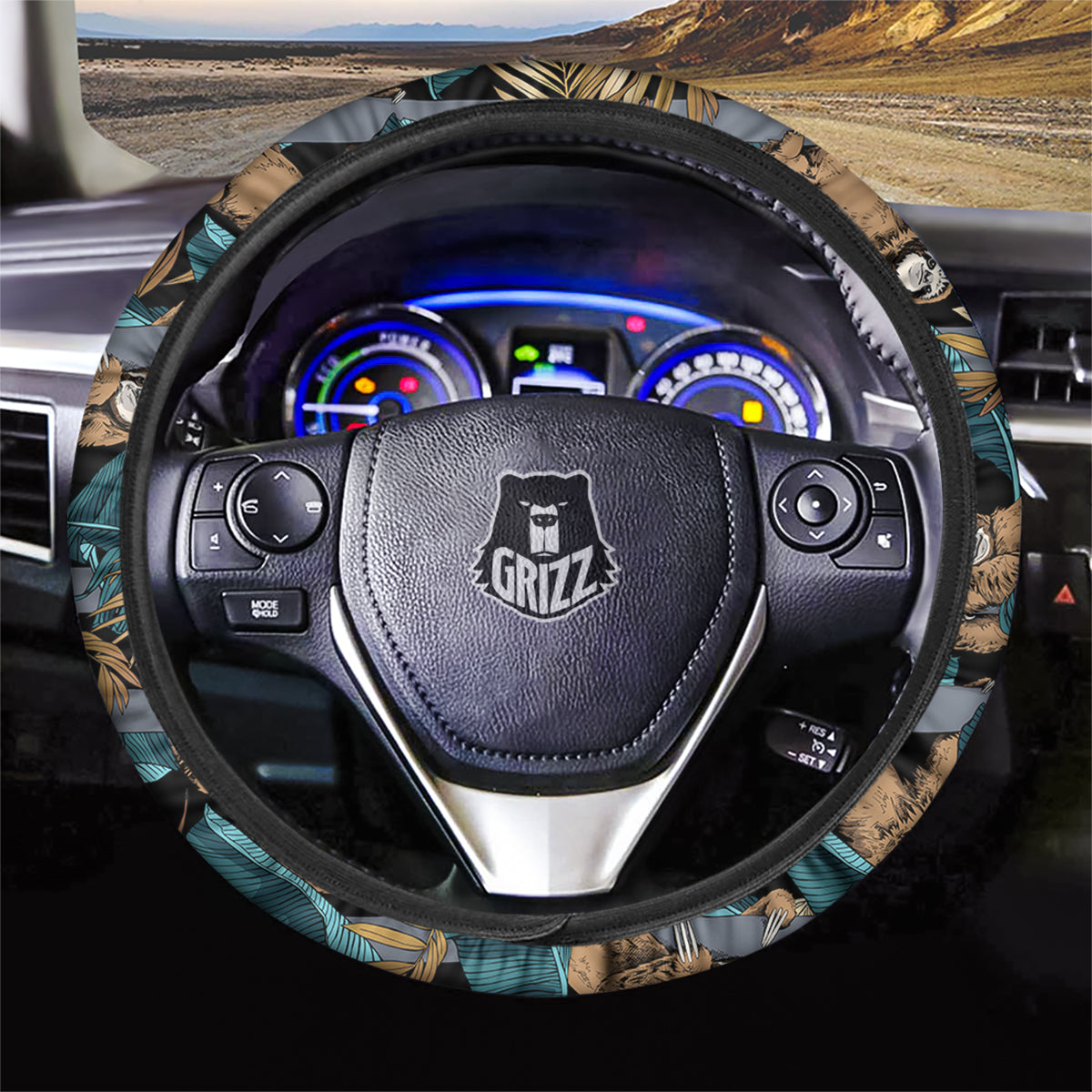 Sloth Tropical Print Pattern Car Steering Wheel Cover-grizzshop