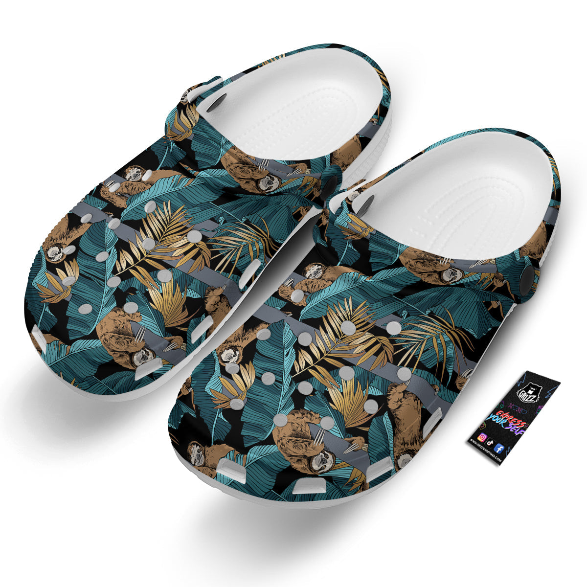 Sloth Tropical Print Pattern Clog-grizzshop