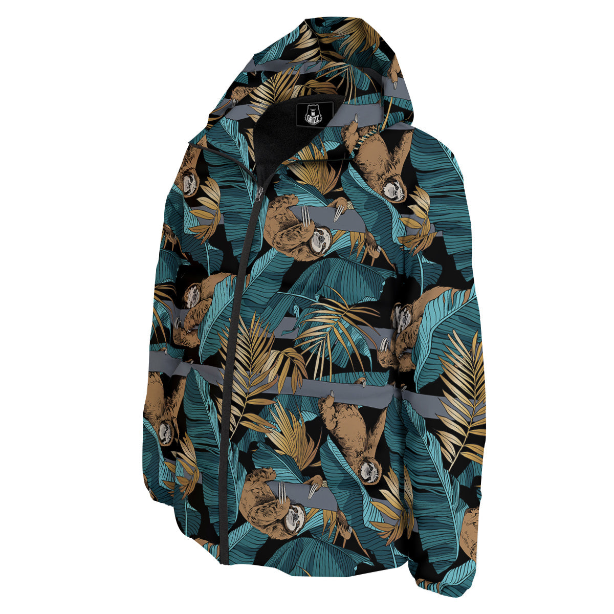 Sloth Tropical Print Pattern Down Jacket-grizzshop