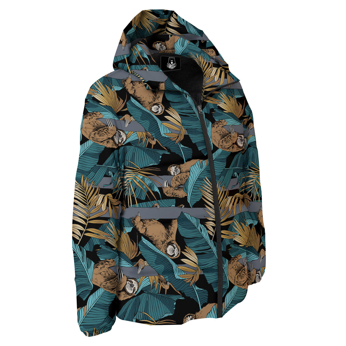 Sloth Tropical Print Pattern Down Jacket-grizzshop