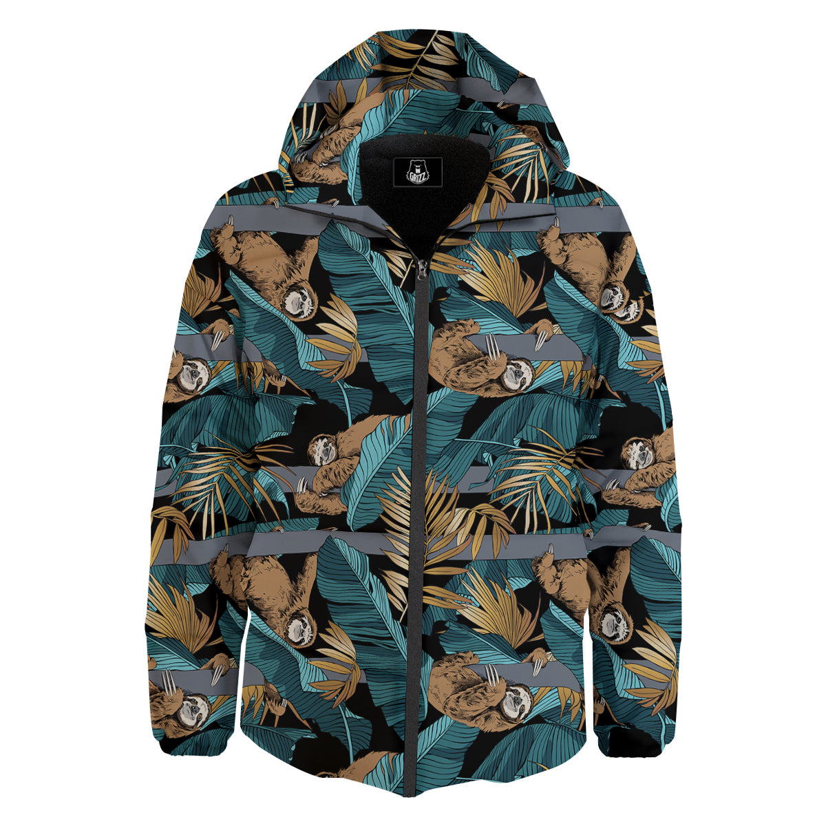 Sloth Tropical Print Pattern Down Jacket-grizzshop