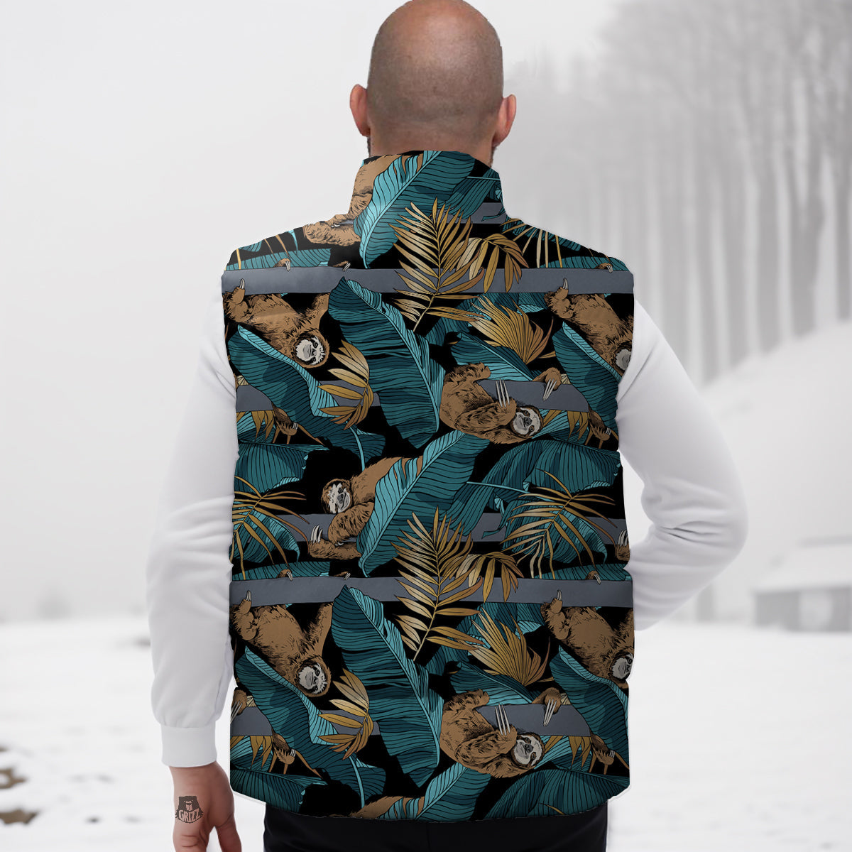 Sloth Tropical Print Pattern Down Vest