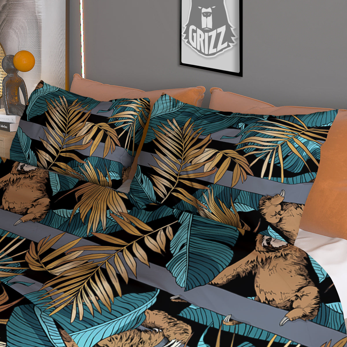 Sloth Tropical Print Pattern Duvet Cover Bedding Set