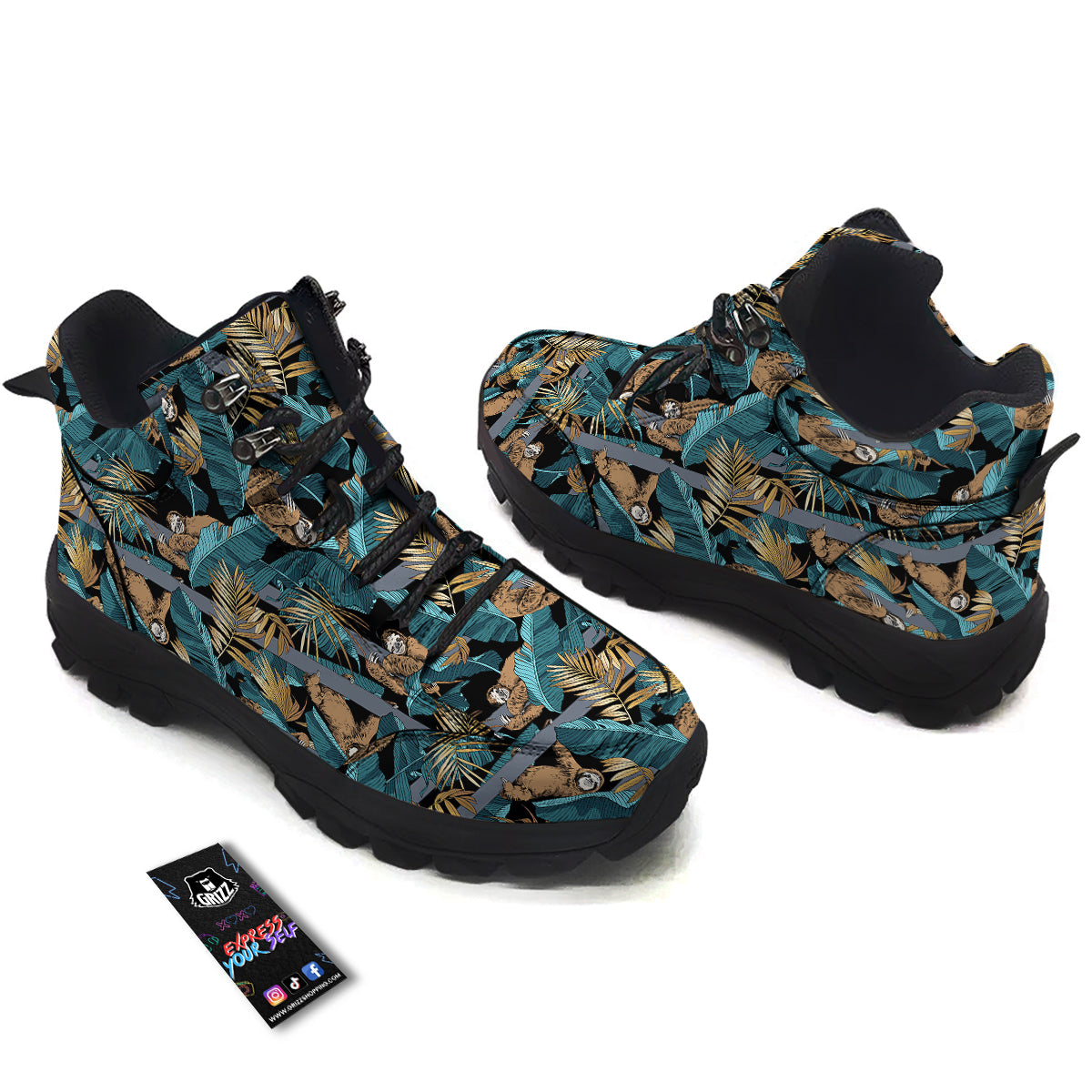 Sloth Tropical Print Pattern Hiking Shoes-grizzshop