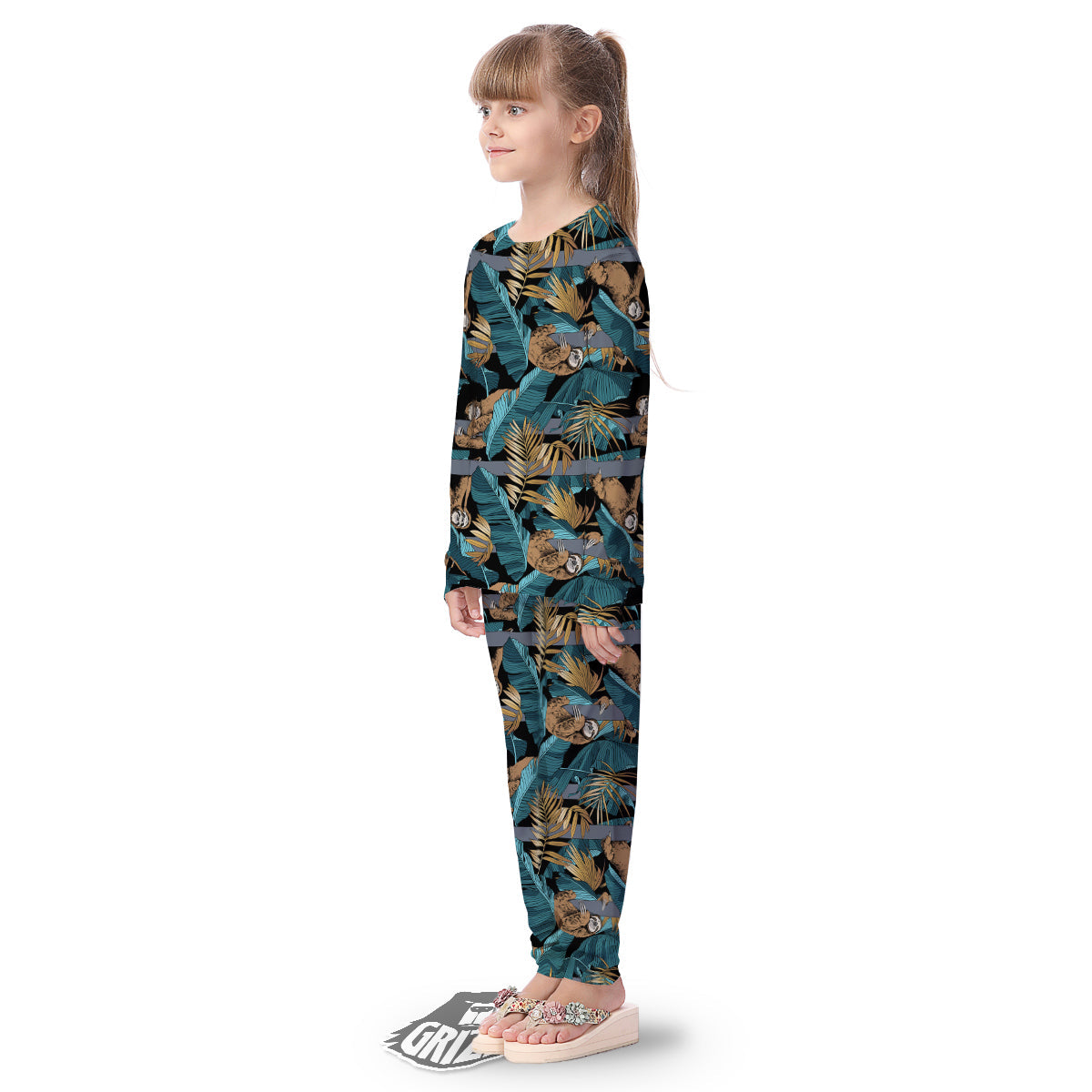 Sloth Tropical Print Pattern Kid's Pajamas-grizzshop