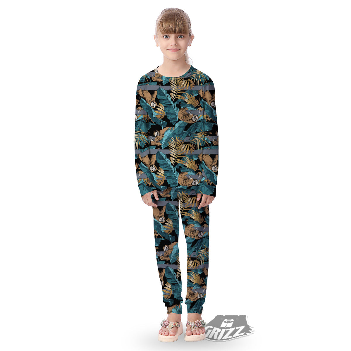 Sloth Tropical Print Pattern Kid's Pajamas-grizzshop