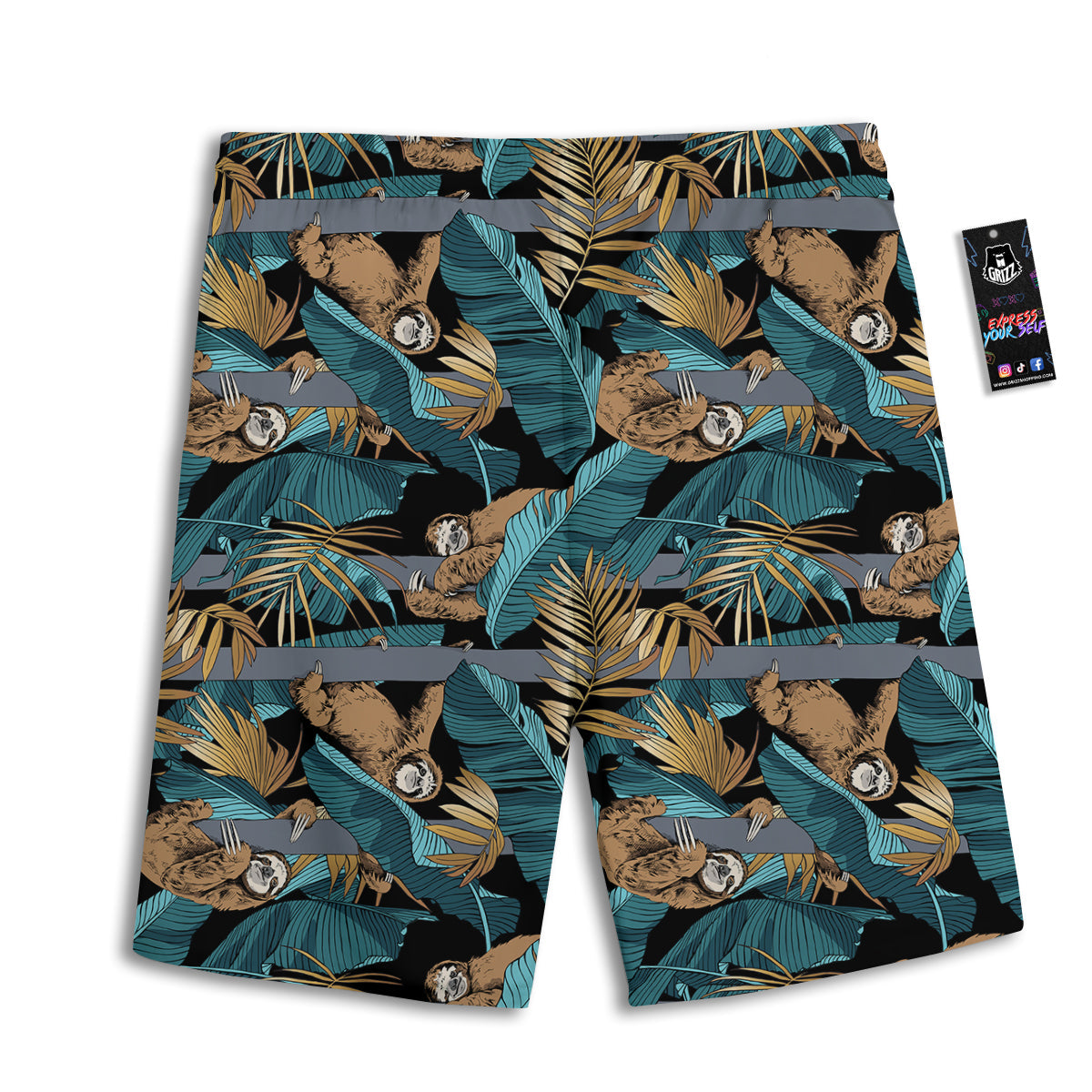 Sloth Tropical Print Pattern Men's Athletic Shorts