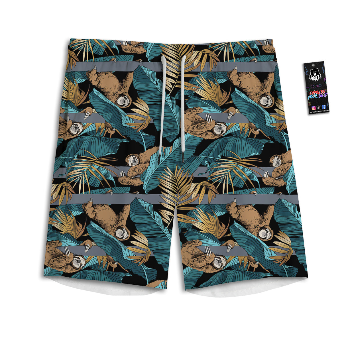 Sloth Tropical Print Pattern Men's Athletic Shorts
