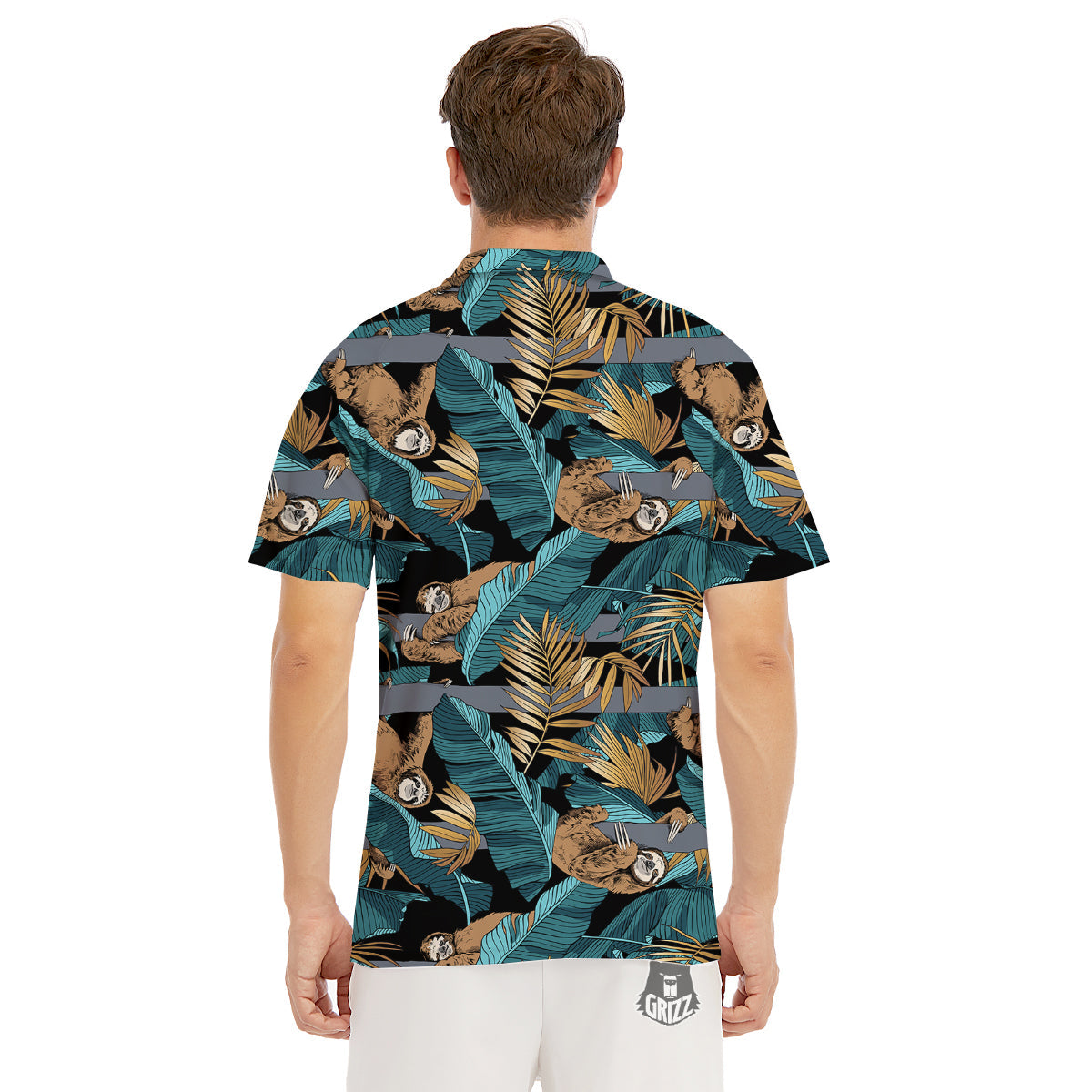Sloth Tropical Print Pattern Men's Golf Shirts-grizzshop