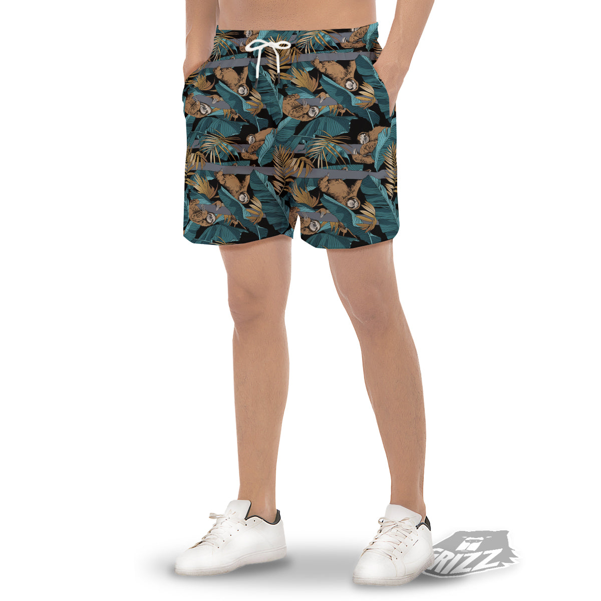 Sloth Tropical Print Pattern Men's Gym Shorts-grizzshop