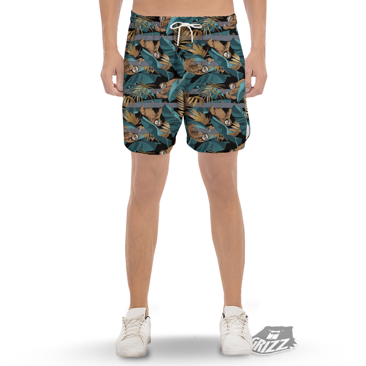 Sloth Tropical Print Pattern Men's Gym Shorts-grizzshop