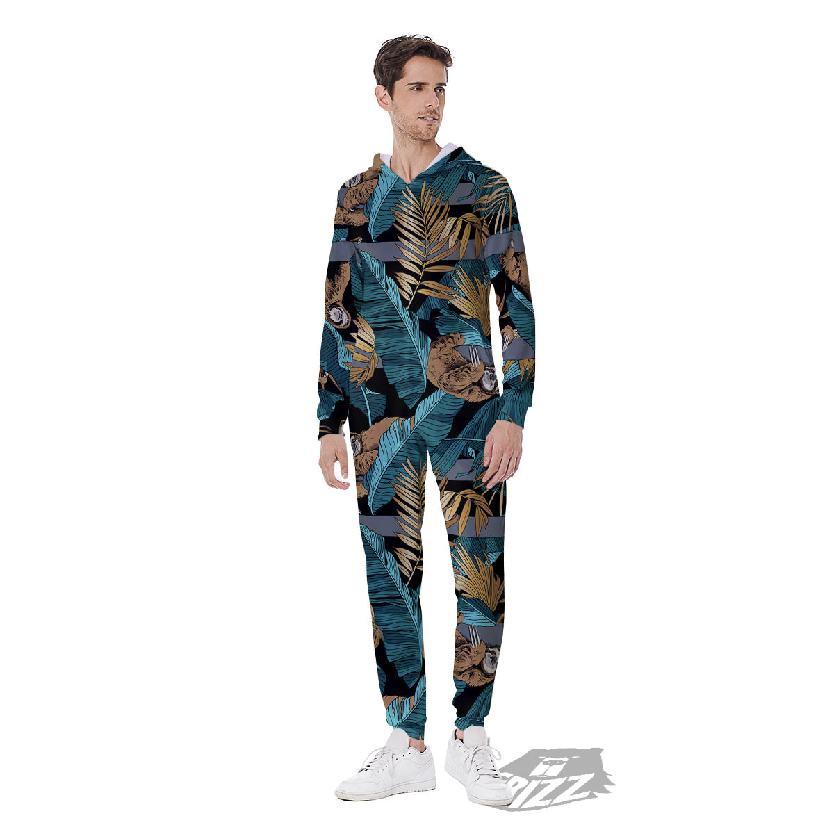 Sloth Tropical Print Pattern Men's Jumpsuit-grizzshop