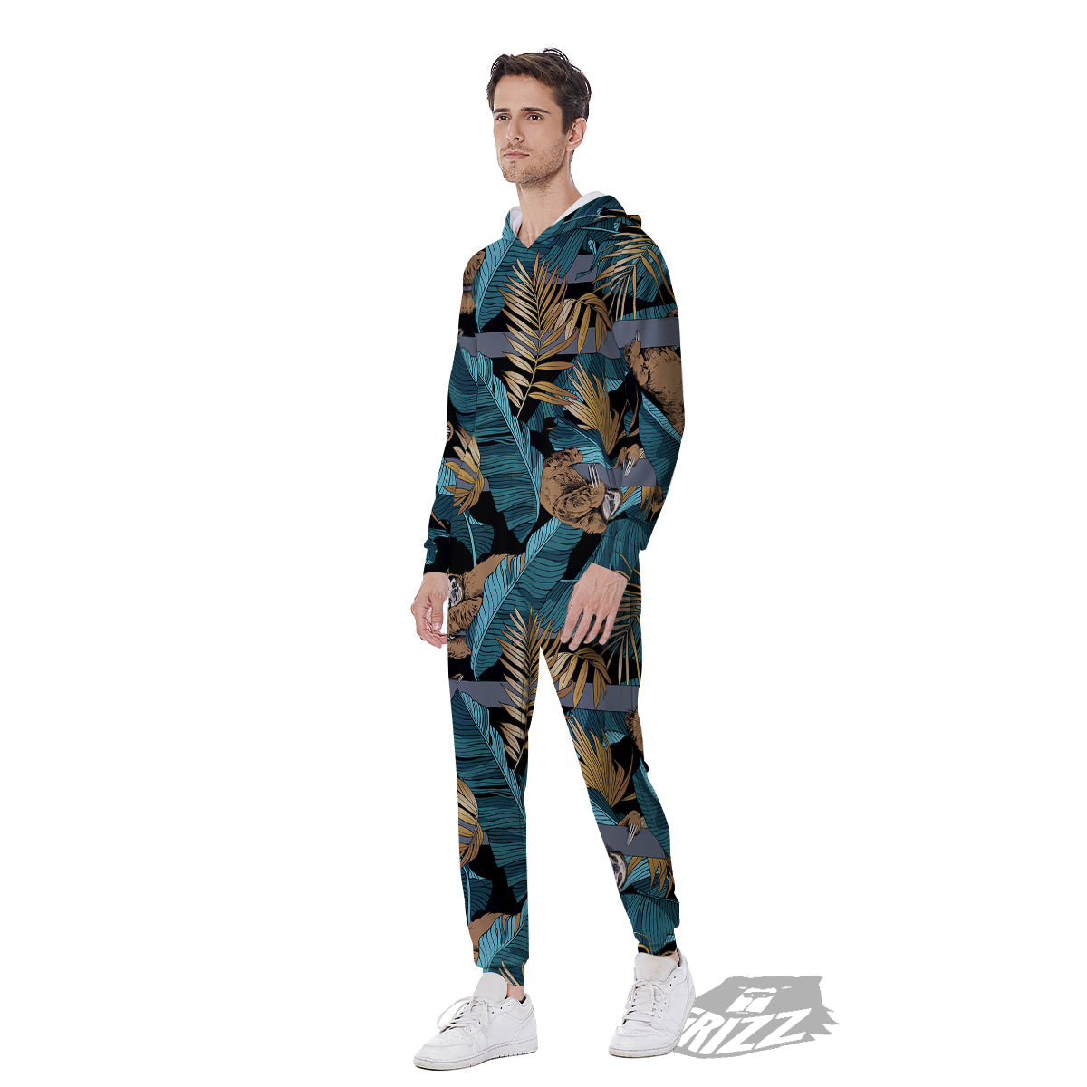 Sloth Tropical Print Pattern Men's Jumpsuit-grizzshop
