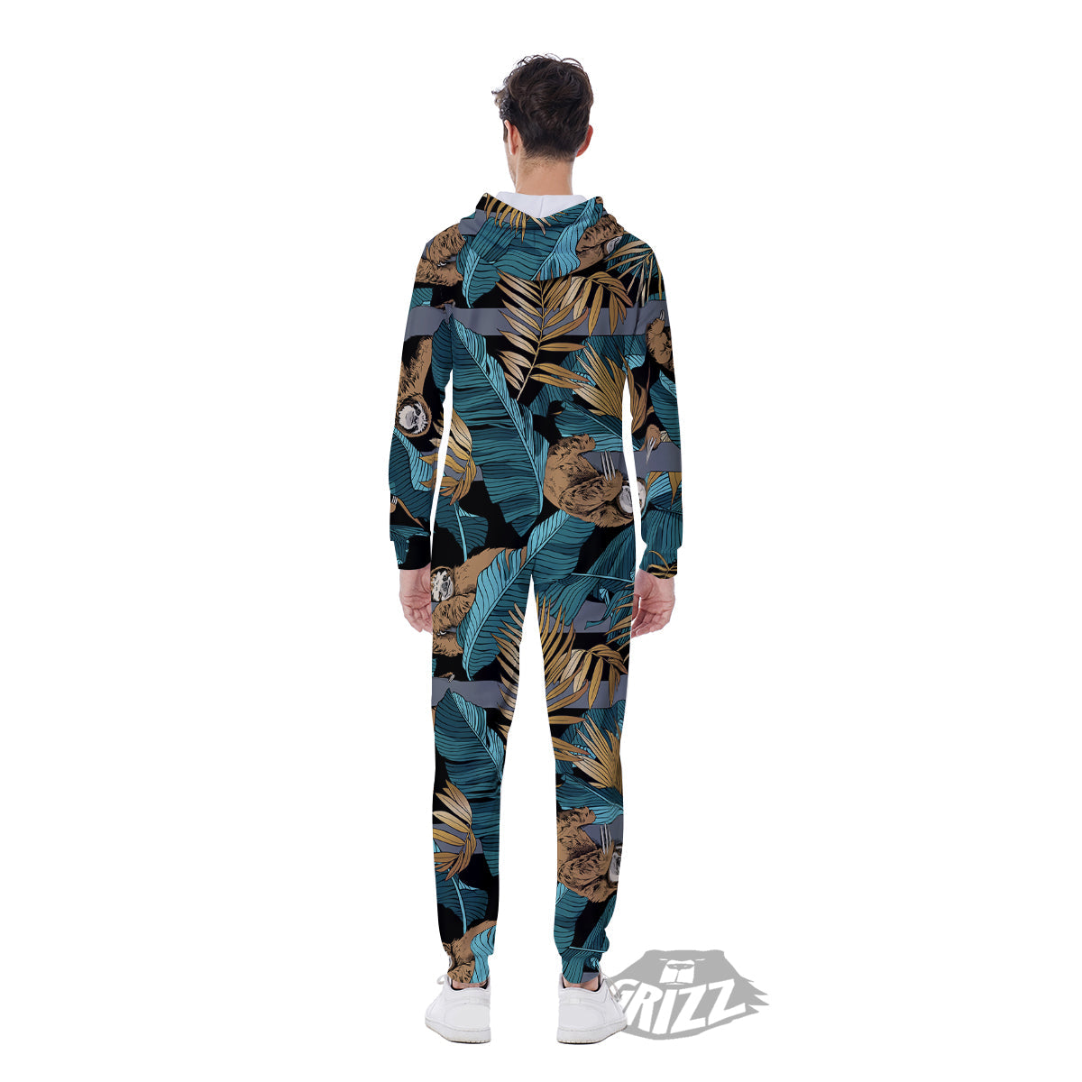 Sloth Tropical Print Pattern Men's Jumpsuit-grizzshop
