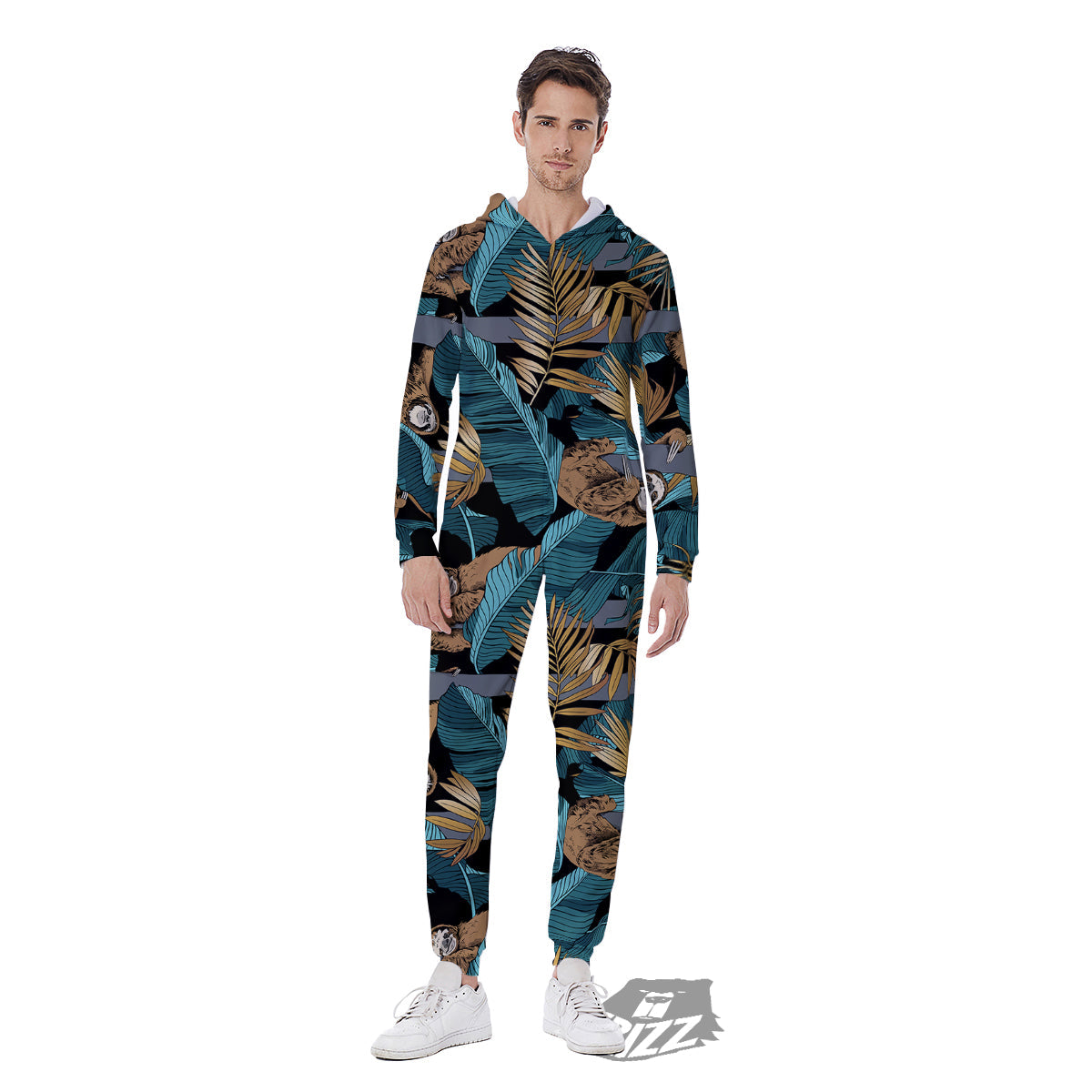 Sloth Tropical Print Pattern Men's Jumpsuit-grizzshop