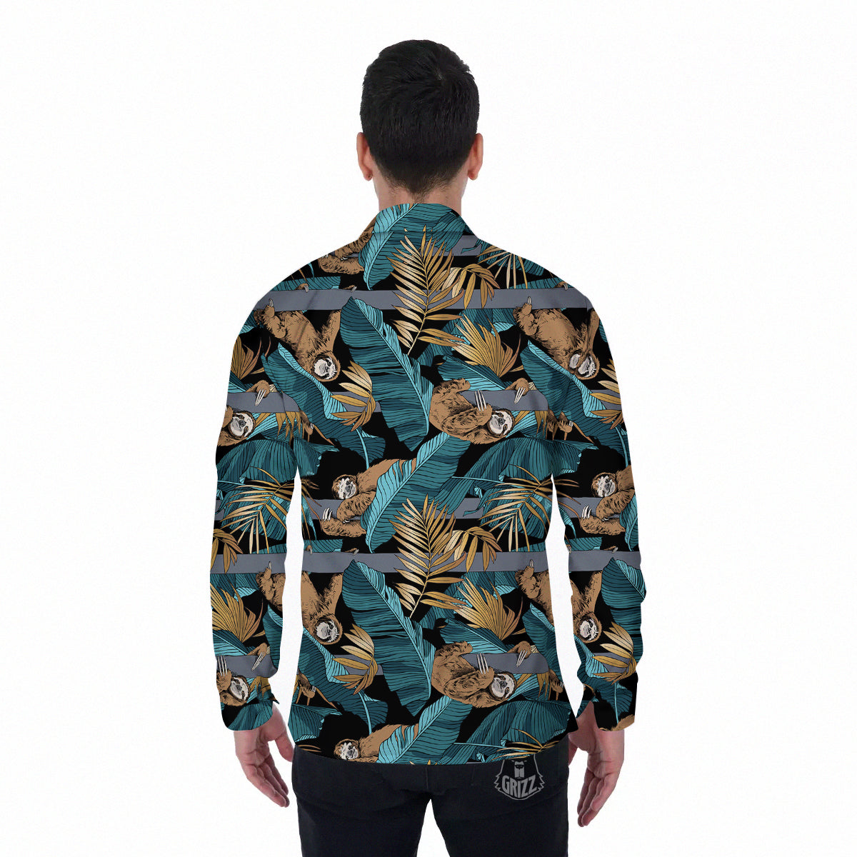 Sloth Tropical Print Pattern Men's Long Sleeve Shirts-grizzshop