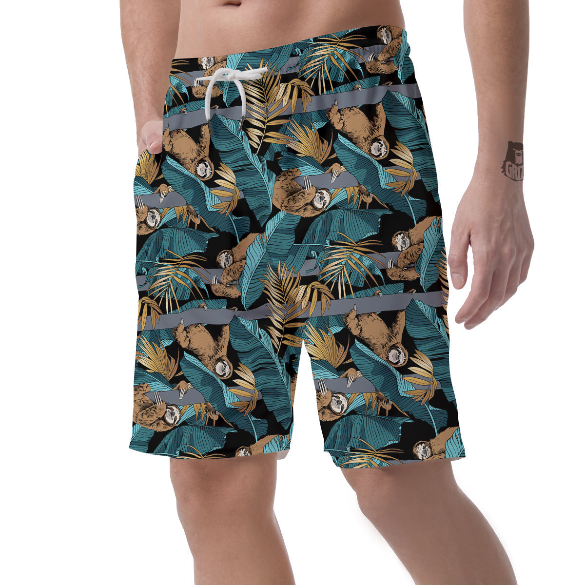 Sloth Tropical Print Pattern Men's Shorts-grizzshop