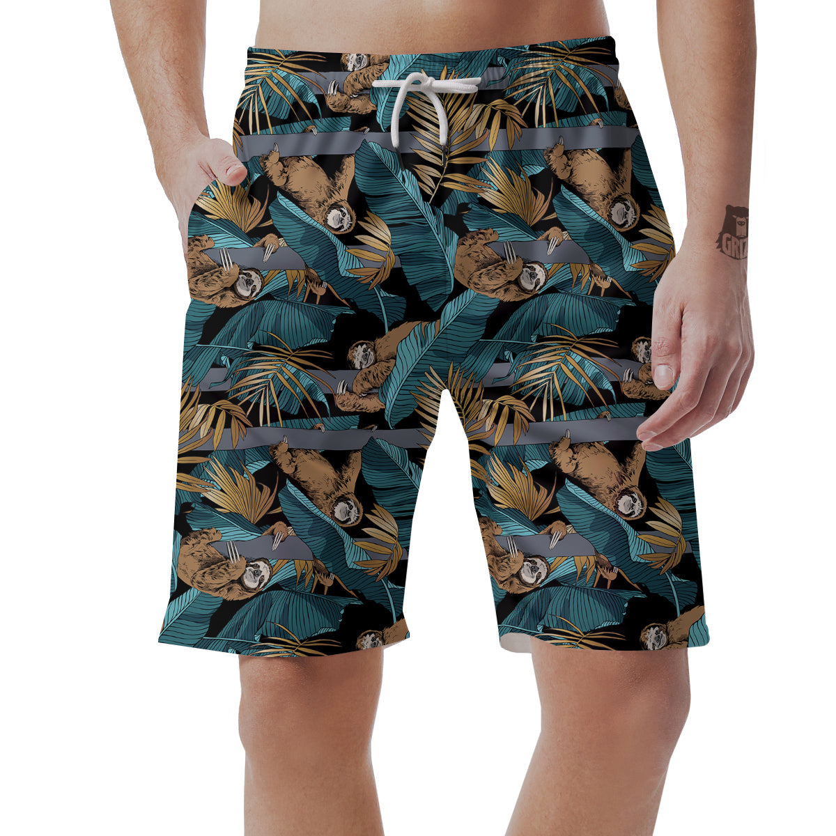 Sloth Tropical Print Pattern Men's Shorts-grizzshop