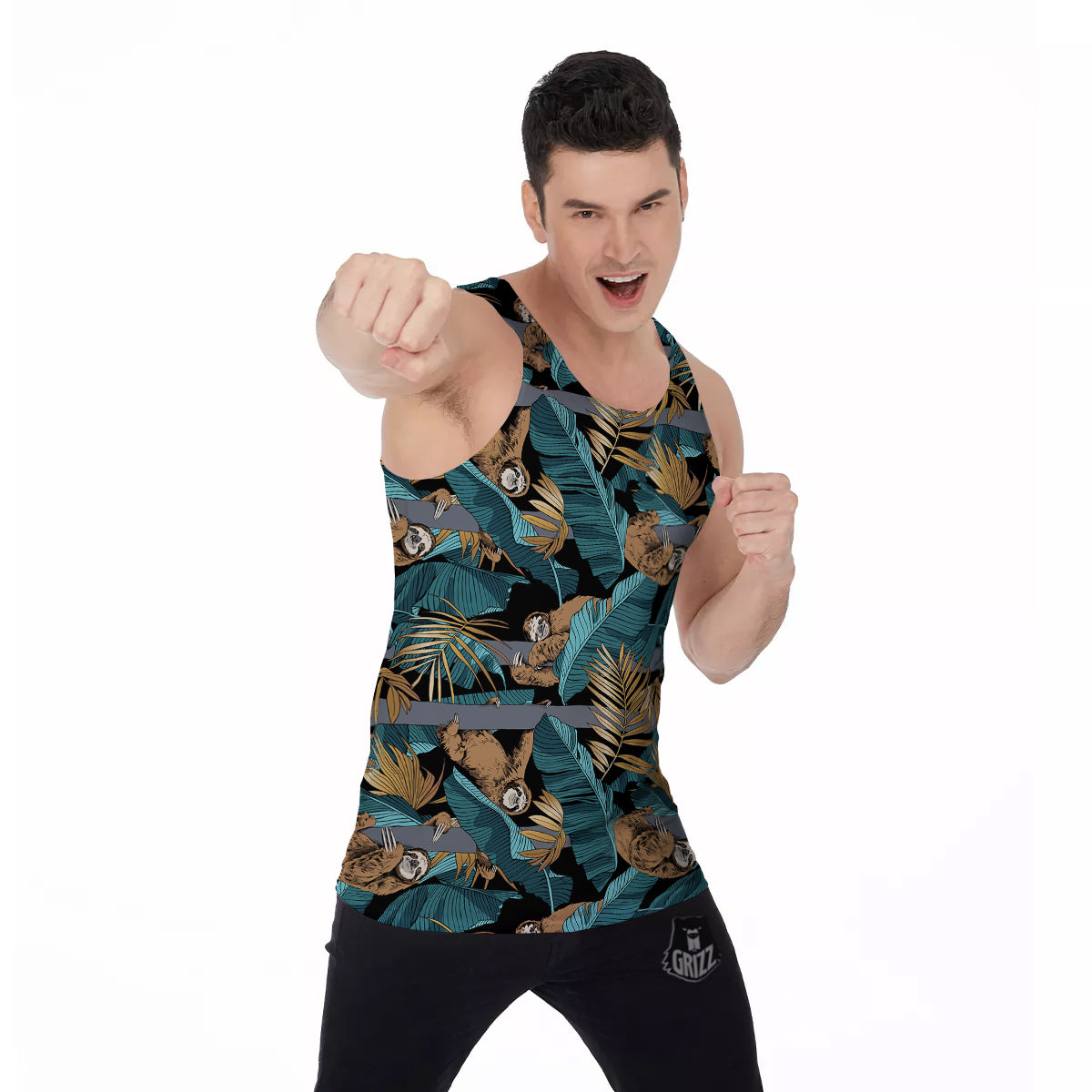 Sloth Tropical Print Pattern Men's Tank Top-grizzshop